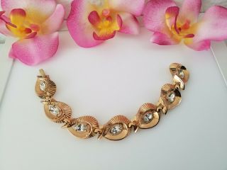 ✨✨✨ Lovely Vintage Signed Crown Trifari Gold Tone Rhinestone Link Bracelet