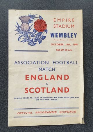 Vintage 14 Oct 1944 Wartime Football Programme England V Scotland Charity Match