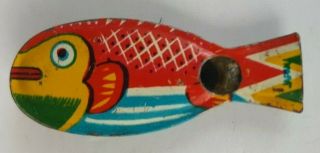 1963 Vintage Tin Litho Cracker Jack Premium Prize Fish Whistle Toy
