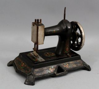 Small Antique 19thc Aesthetic Cast Iron,  Crank Sewing Machine Signed " M "