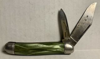 Vtg Hammer Brand 2 - Blade Folding Pocket Knife Green Imperial