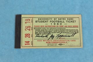 Vintage 1960 Notre Dame Vs.  Pittsburgh Ncaa College Football Student Ticket Stub