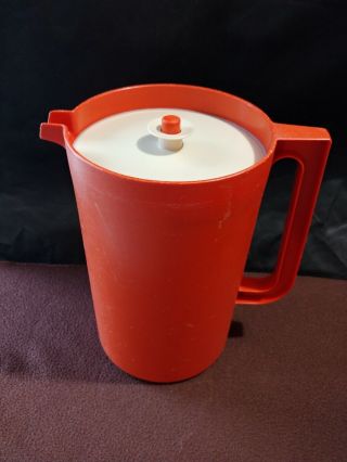 Vintage Orange Tupperware 1 Gallon Pitcher 1416 - 2 With Push Button Lid
