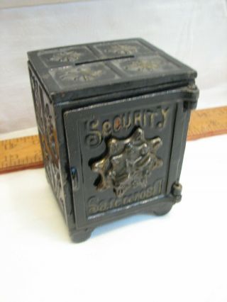 Antique 1897 Patent Security Safe Deposit Cast Iron Toy Treasure Coin Dime Bank