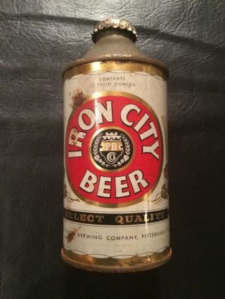 Antique Iron City Cone Top Beer Can With West Virginia State Cap Attached