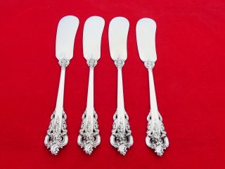 Set Of 4 Wallace Sterling Silver Grande Baroque All - Silver Butter Spreaders Px - 8