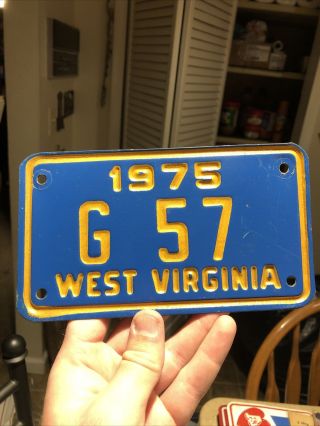 Rare 1975 West Virginia Motorcycle License Plate Tag G57 Low Serial