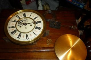 Antique Gustav Becker Twin Weight Vienna Movement Dial And Pendulum And Gong