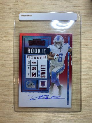 D’andre Swift 2020 Panini Contenders Rookie Ticket Auto Red Zone Fotl Ssp