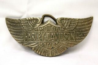Vtg Harley Davidson Motor Cycles Solid Brass Belt Buckle Detailed Wings 694