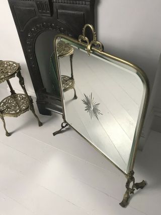 Victorian Art Nouveau Brass And Sunburst Mirror Fire Screen