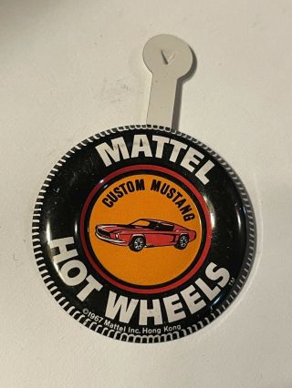 Vtg 1967 Mattel Hot Wheels Redline Custom Mustang Metal Pocket Clip Badge Button