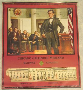 Vtg Chicago & Illinois Midland Railway Calendar 1954 Lincoln The Candidate