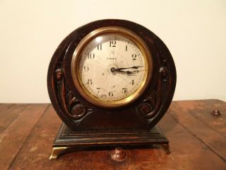 Antique 1930 ' s Carved Dark Oak Hamburg HAC American Clock Co 8 Day Mantel Clock 2