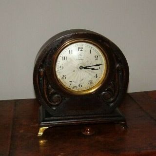 Antique 1930 ' s Carved Dark Oak Hamburg HAC American Clock Co 8 Day Mantel Clock 3