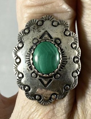 Vintage Old Pawn Sterling Silver Malachite Ring Size 9