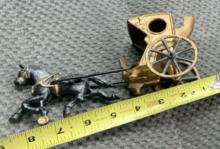 Vintage Cast Iron BLACK & GOLD Horse Drawn Carriage BUGGY Wagon w/ Single Horse 3