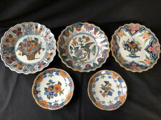 Antique Set Of 5 Makkum Wallplates.  All Marked And Signed Back