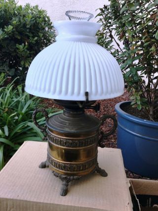 Antique B&h Duplex Double Handled Dragon Parlor Lamp Gwtw Kerosene 2 Wick