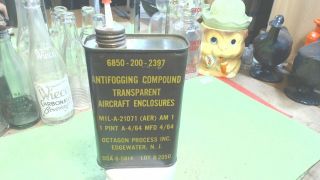 Vintage - - U.  S.  Army - Navy - Military Tin Can - Antifogging Compound - Aircraft 1pt.