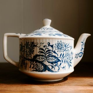 Vintage Sadler Blue Onion Teapot Staffordshire England Blue White Tea Pot