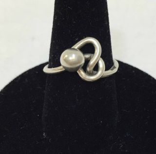 Sterling Silver Ring Twisted Heart W/ Ball Circle Abstract Vintage Size 4 Toe