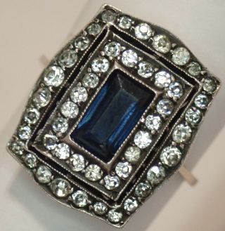 Antique Ewardian Sterling Silver 9k Gold Sapphire Crystal Paste Ring