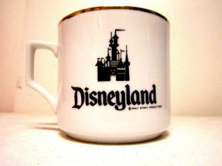 Vintage Disneyland Coffee Mug Ceramic Gold Trim Castle Walt Disney Productions