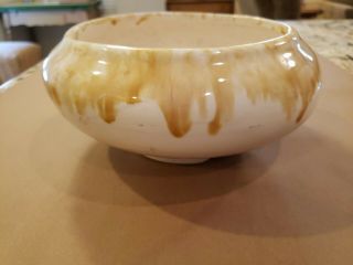 Vtg Usa Cali Pottery Planter Bowl Drip Glaze Cream Footed 7 " Diameter Round