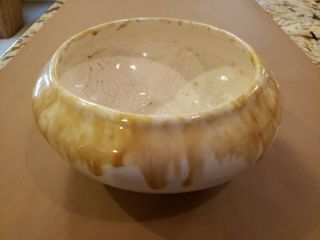 Vtg USA CALI POTTERY PLANTER Bowl Drip Glaze Cream Footed 7 