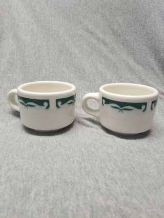 Homer Laughlin Vintage Restaurant Ware 2 Pc Coffee Tea Cups Regal Pattern Green