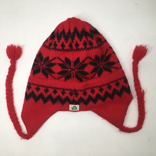MORIARTY VINTAGE STOWE VERMONT 100 Wool Ski Hat Beanie Red Black Snowflake 3