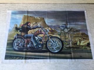 Vintage David Mann Easy Riders Biker On A Chopper Textile Nylon Fabric Poster
