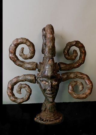 Old Tribal Ekoi Ejagham 2 Headed Figure With 6 Removable Horns - - - Nigeria