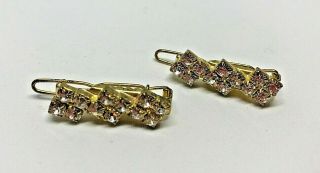 Vintage Rhinestone Diamante Two Small Silver Metal Hair Clips/pins 1980 