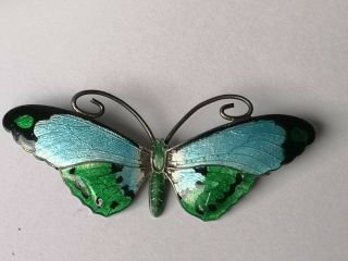 Antique Ja&s John Atkins Sons Sterling Silver Guilloche Enamel Butterfly Brooch