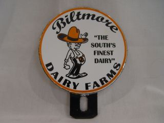 Vintage Biltmore Dairy Farms Mr.  Winky Porcelain 2 - Pc License Plate Topper Sign