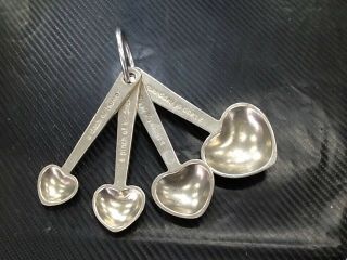 Pewter Usa Vintage Metal Heart Shaped Measuring Spoon Set