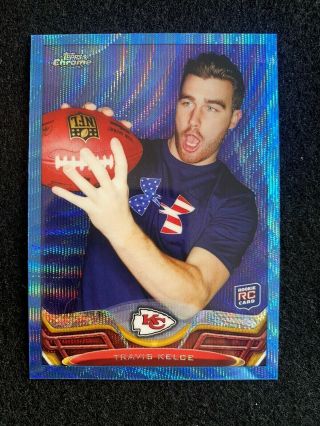 Travis Kelce 2013 Topps Chrome Rc Rookie Blue Wave Sp Refractor 118 Bowl