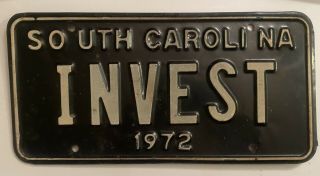 South Carolina Vanity Personalized License Plate 1972 Invest