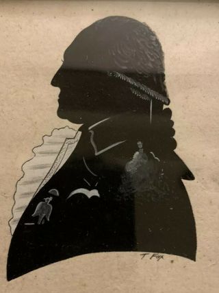 Antique Highlighted Portrait Silhouette Of George Washington Signed T.  Fox 2