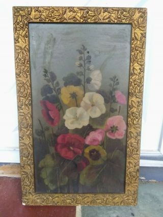 Antique 19th C.  Still Life Oil Painting Of Colorful Flowers