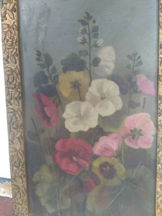 Antique 19th c.  Still Life Oil Painting Of Colorful Flowers 2