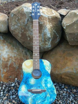 Vintage Luna Guitar Saf Str Safari Starry Night 3/4 Size Travel Acoustic Guitar