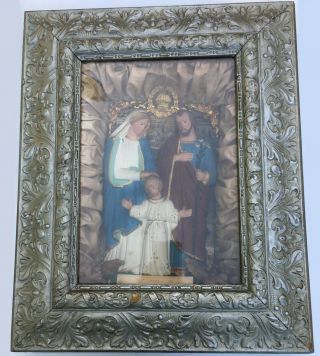Antique Catholic Religious Shadow Box Diorama Ornate Frame Jesus Mary Joe Kitsch