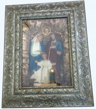Antique Catholic Religious Shadow Box Diorama Ornate Frame Jesus Mary Joe Kitsch 2