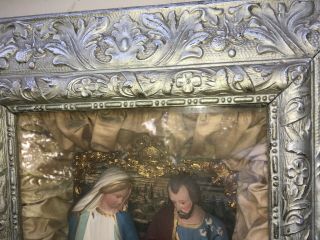 Antique Catholic Religious Shadow Box Diorama Ornate Frame Jesus Mary Joe Kitsch 3