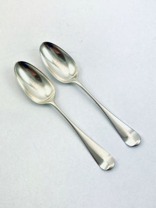 Pair Antique Sterling Silver Georgian Dessert Spoons Ebenezer Coker London 1756
