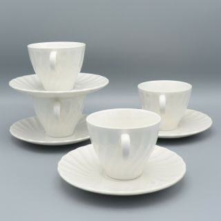 SHEFFIELD BONE WHITE - 4 Vintage Cups & Saucers - Scallop Swirl - USA 2