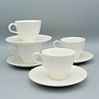 SHEFFIELD BONE WHITE - 4 Vintage Cups & Saucers - Scallop Swirl - USA 3